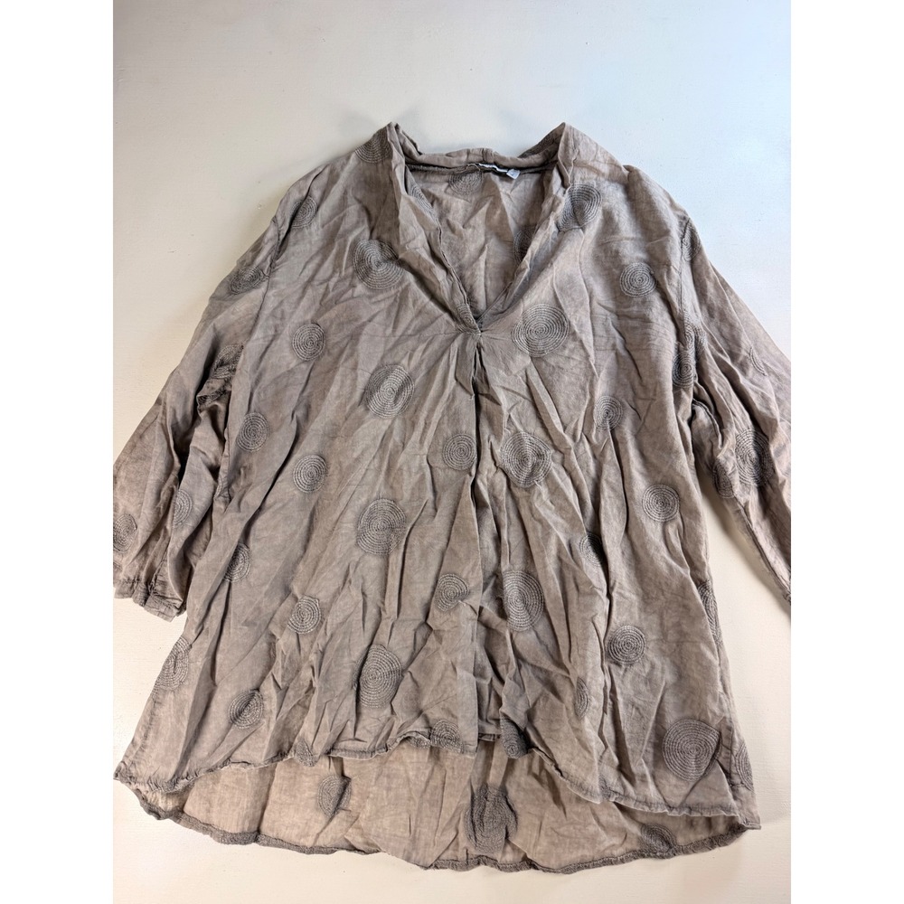 Kaktus Blouse Women S Taupe Excellent Embroidered Cotton V-Neck Made in Italy